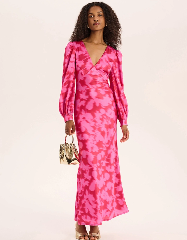 Francoise Dress in Magenta Blurred Floral