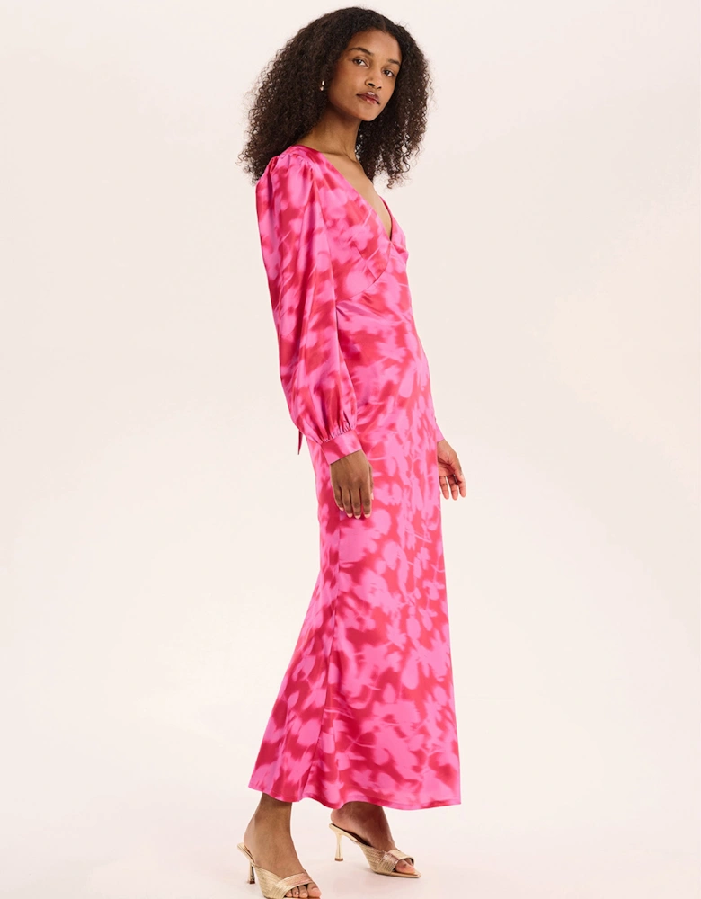 Francoise Dress in Magenta Blurred Floral