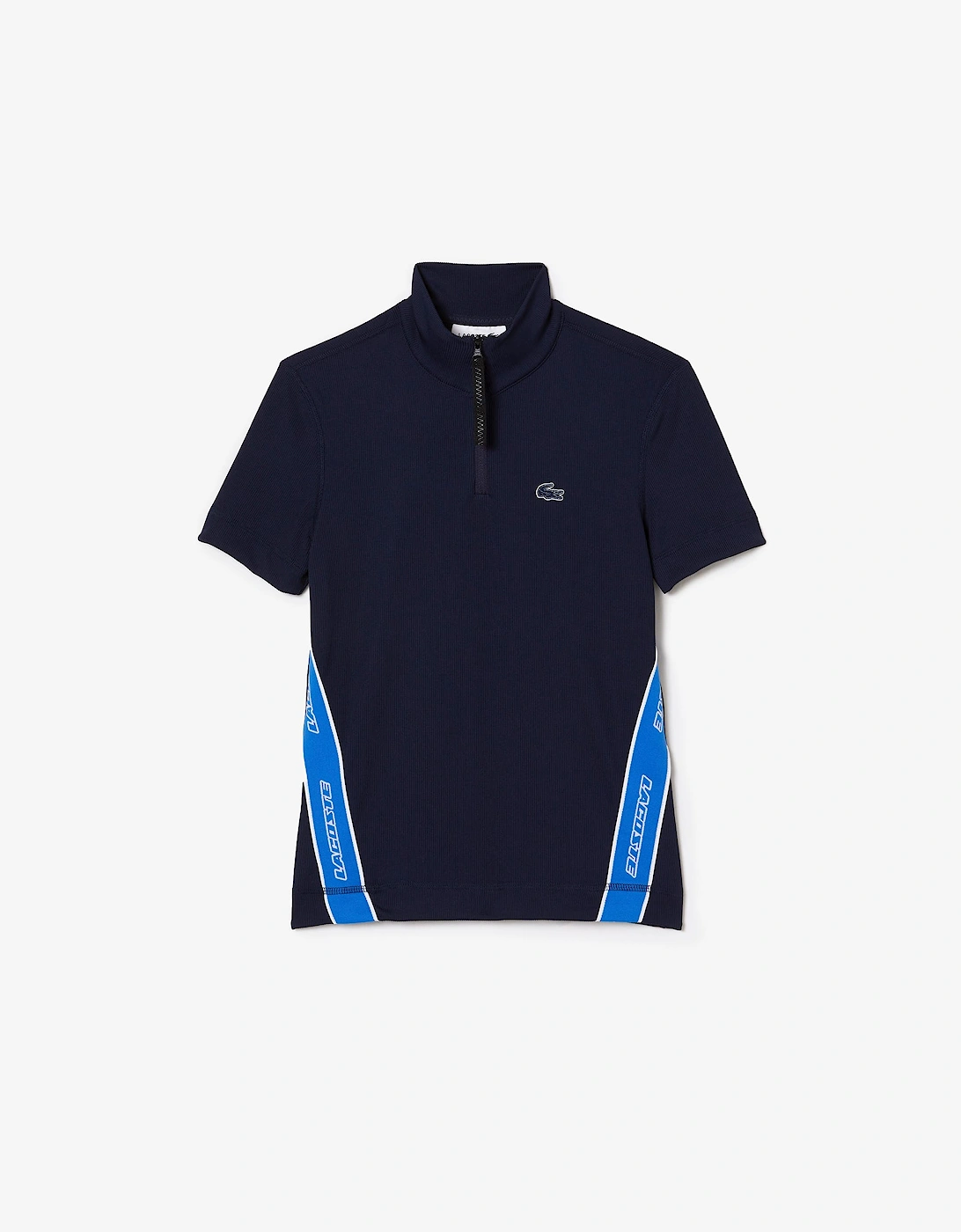 Contrast Bands Zip Neck Polo Shirt