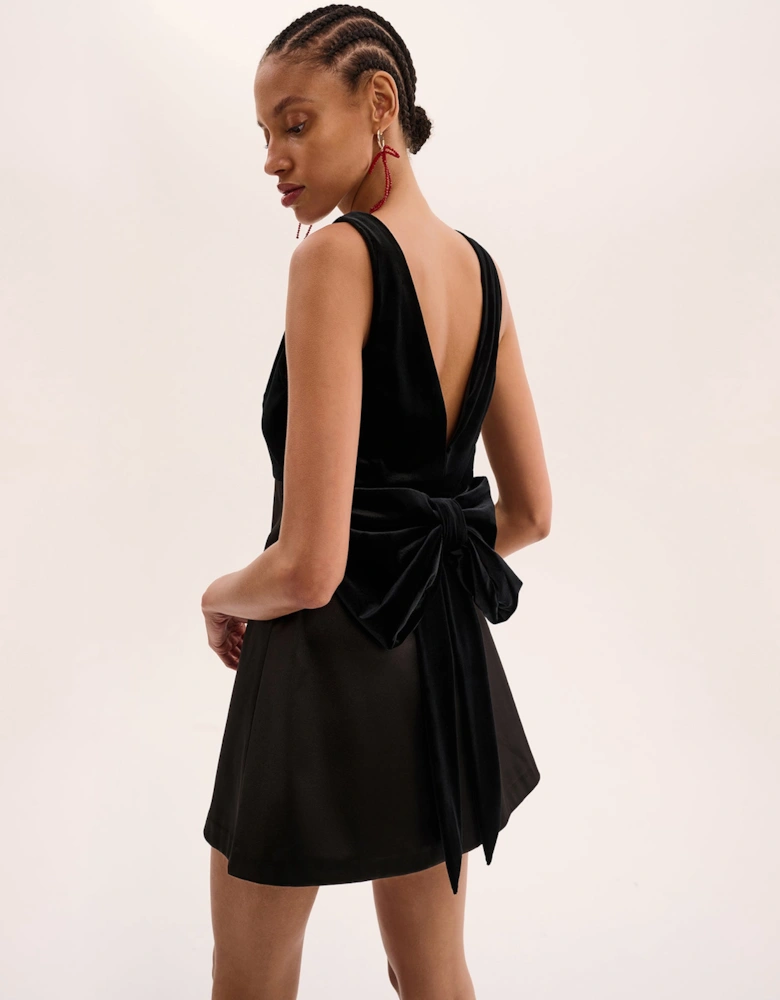 Bowlyn Velvet Bow Dress in Black