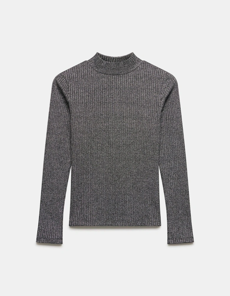 Metallic Rib Polo Top - Grey