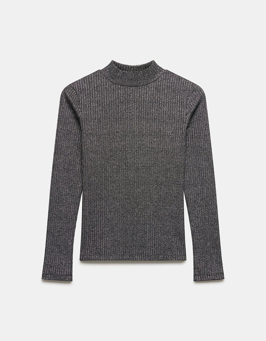 Metallic Rib Polo Top - Grey