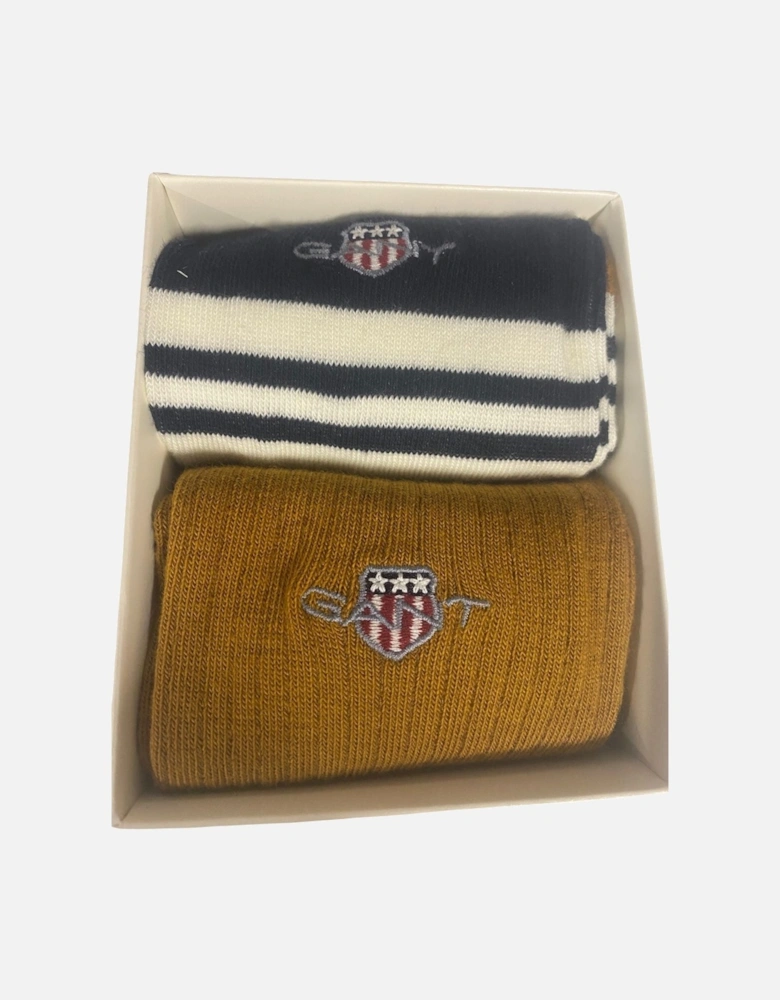 2-Pack Shield Logo Rugger Stripe Socks Gift Box, Beige/Navy