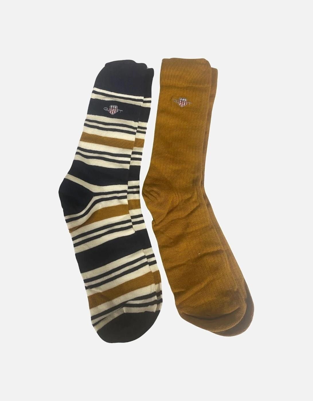 2-Pack Shield Logo Rugger Stripe Socks Gift Box, Beige/Navy