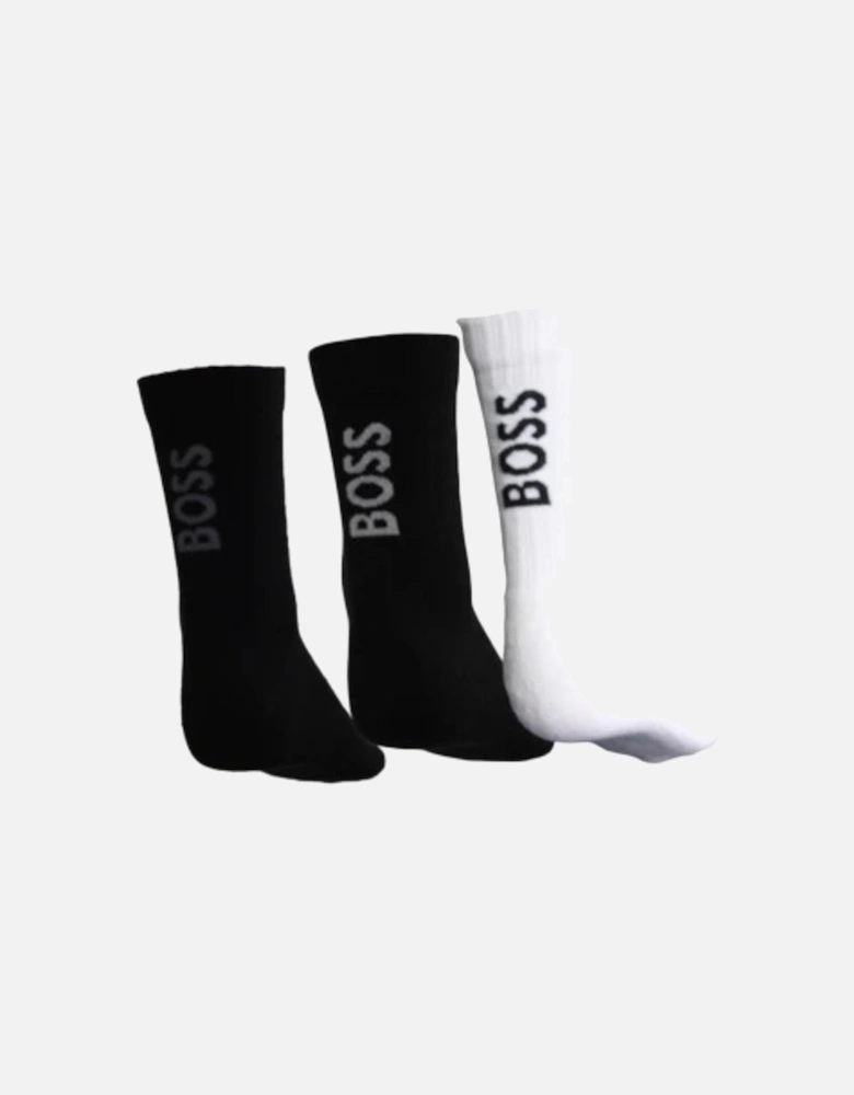 3-Pack Ribbed Bamboo Sports Socks, Black/white