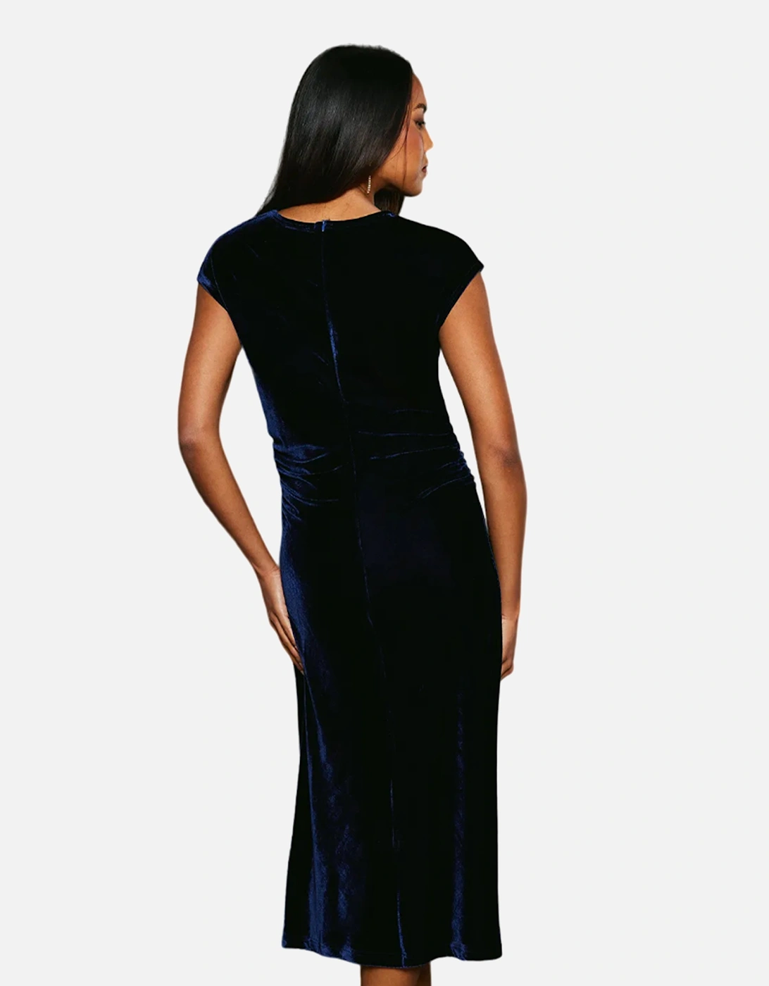 Womens/Ladies Velvet Ruched Waist Midi Dress