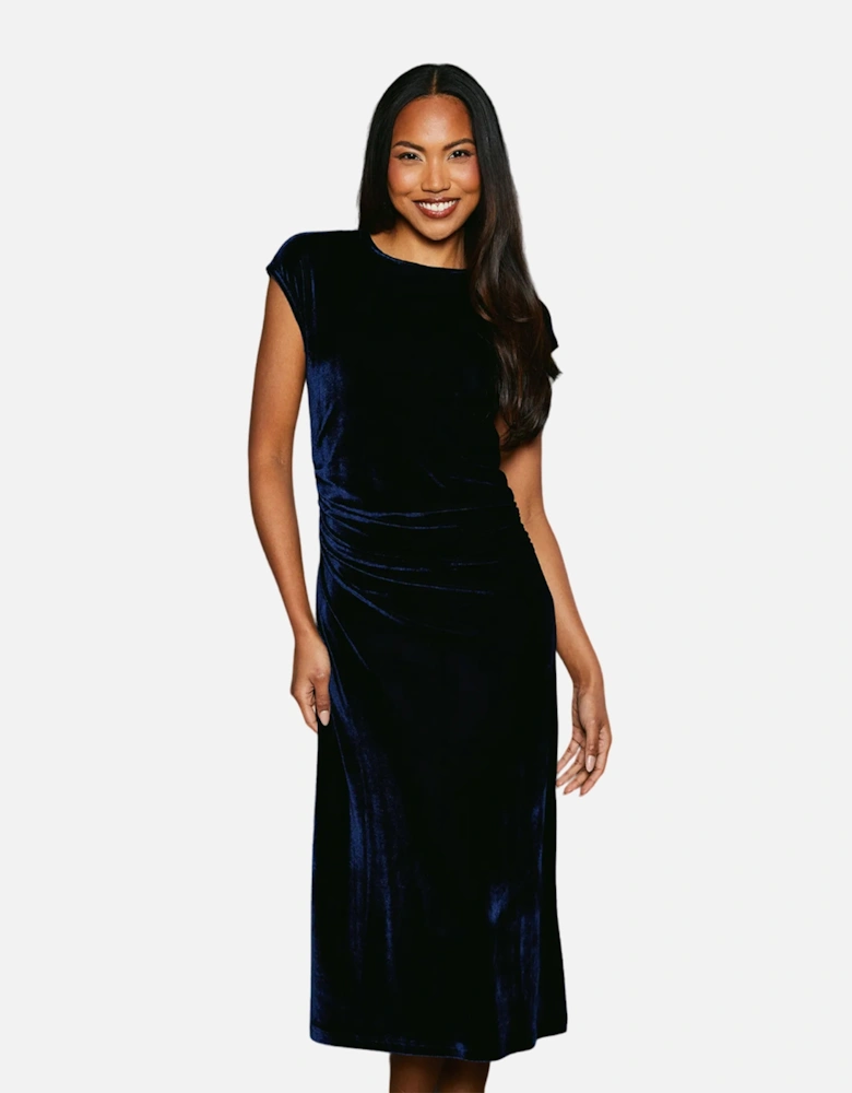 Womens/Ladies Velvet Ruched Waist Midi Dress