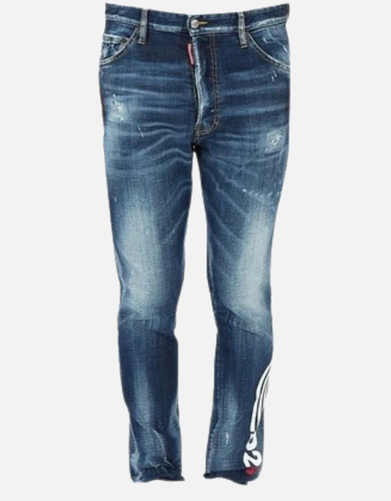 Large Logo Relax Long Crotch Blue Jeans