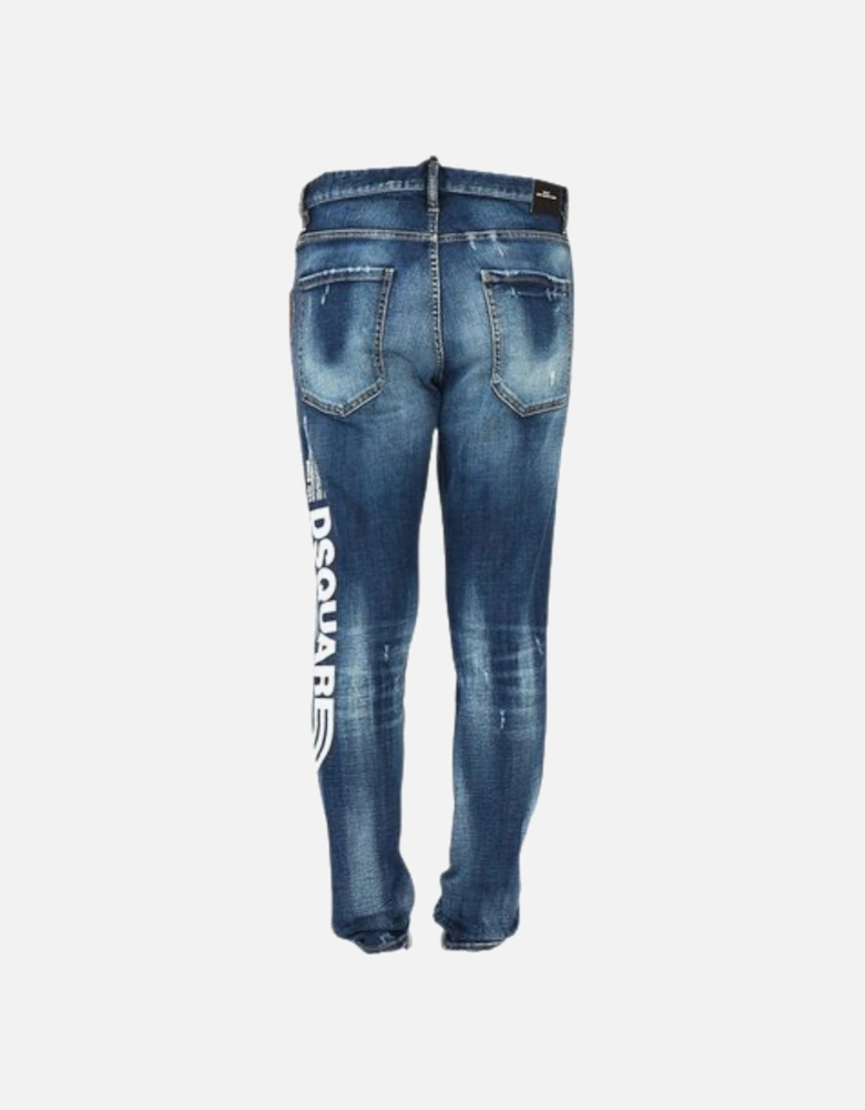 Large Logo Relax Long Crotch Blue Jeans