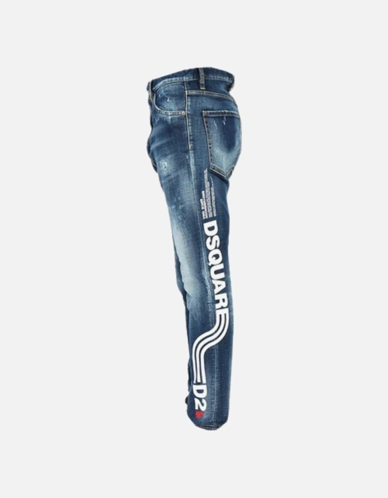 Large Logo Relax Long Crotch Blue Jeans