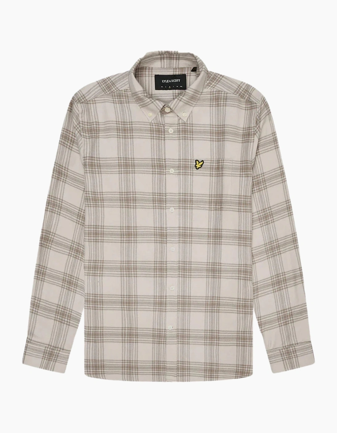 Men's Lyle & Scott Tonal Check Long Sleeve Beige Flannel Shirt - Size: 40/Regular