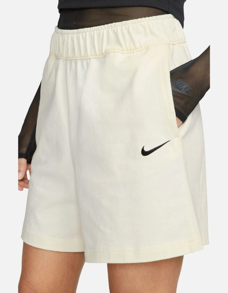 Jersy Loose Fit High Rise Cream Shorts