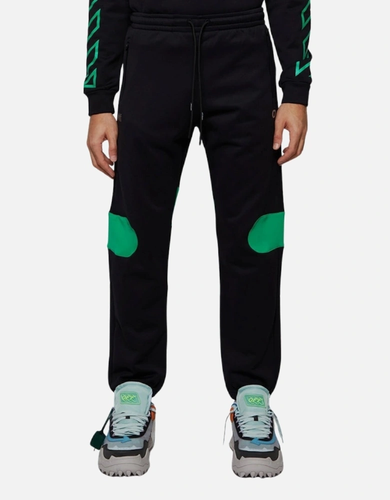 Green Diag Outline Design Cuffed Black Sweatpants