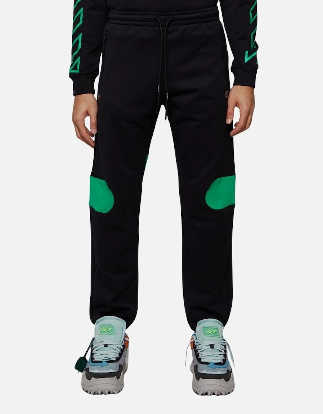 Green Diag Outline Design Cuffed Black Sweatpants