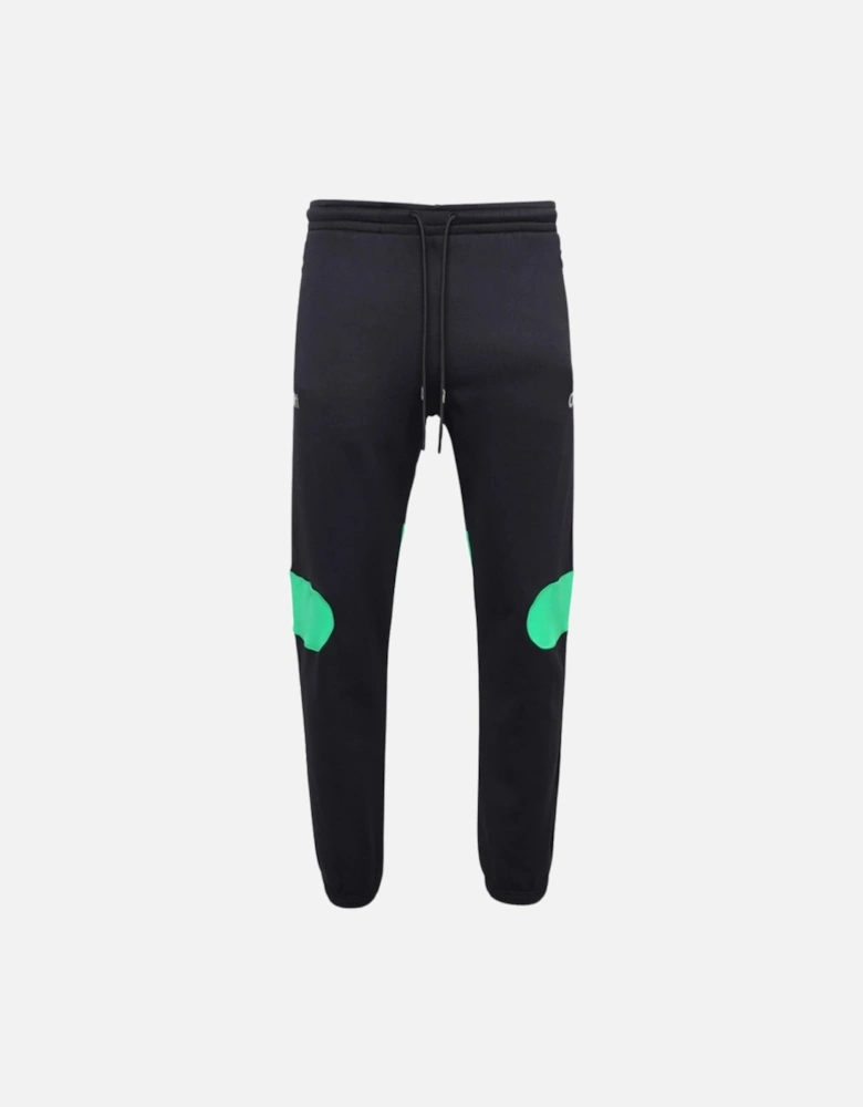 Green Diag Outline Design Cuffed Black Sweatpants