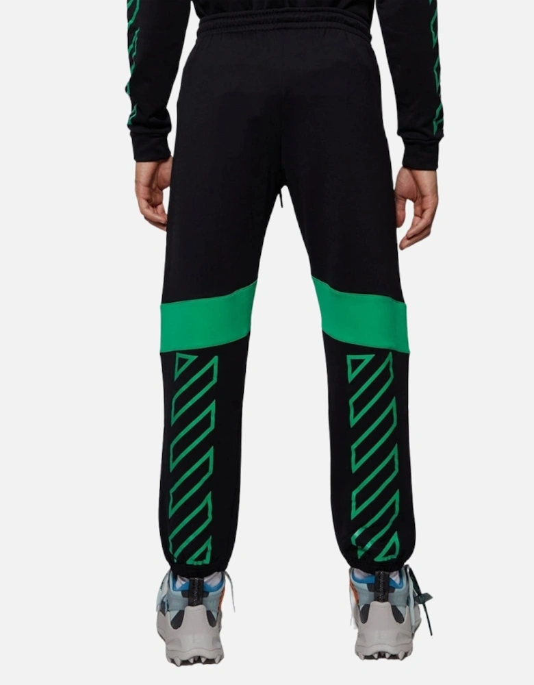 Green Diag Outline Design Cuffed Black Sweatpants