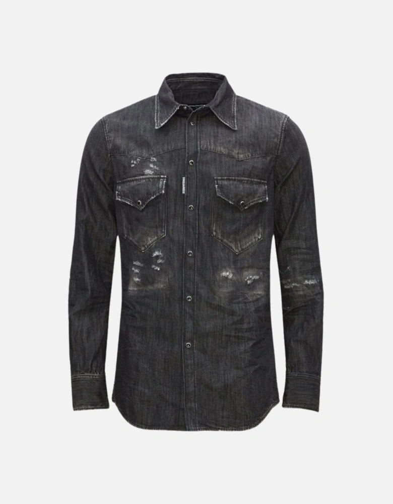 Fashion Western Faded Black Denim Shirt