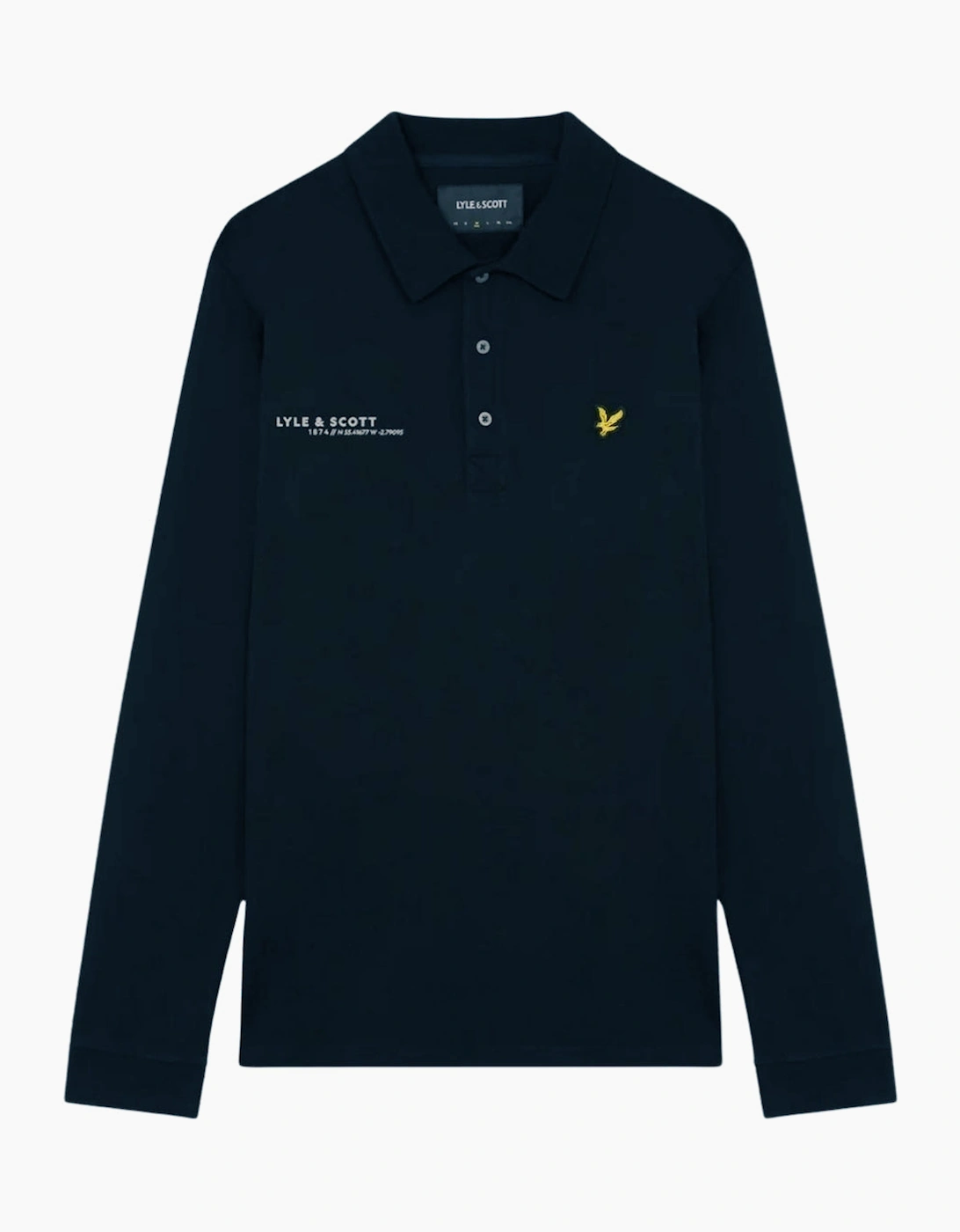 Men's Lyle & Scott Navy Blue Co-ordinate Print Logo Long Sleeved Polo Shirt - Black - Size: 44