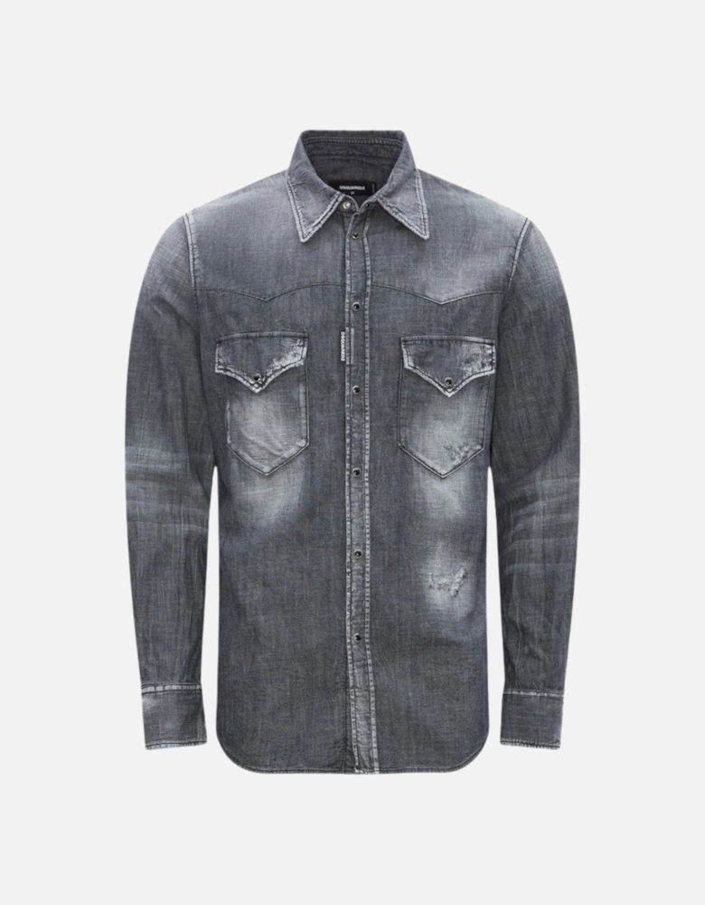 Fashion Western Faded Grey Denim Shirt