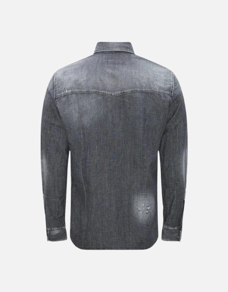 Fashion Western Faded Grey Denim Shirt