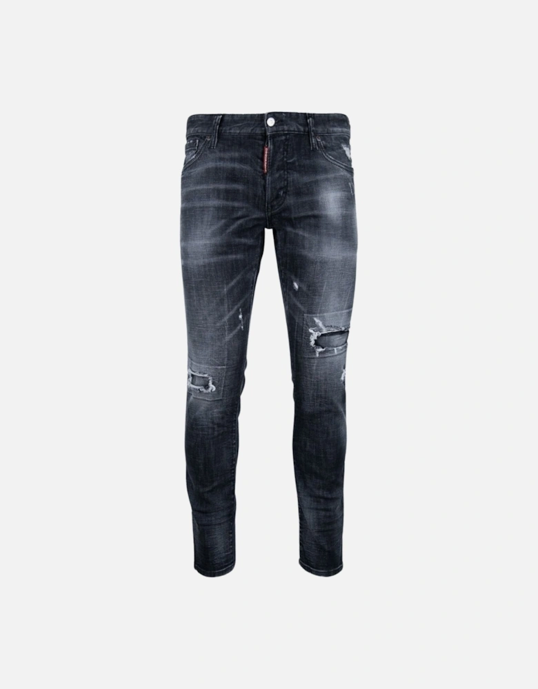 Relaxed Long Crotch Reinforced Ripped Black Jeans