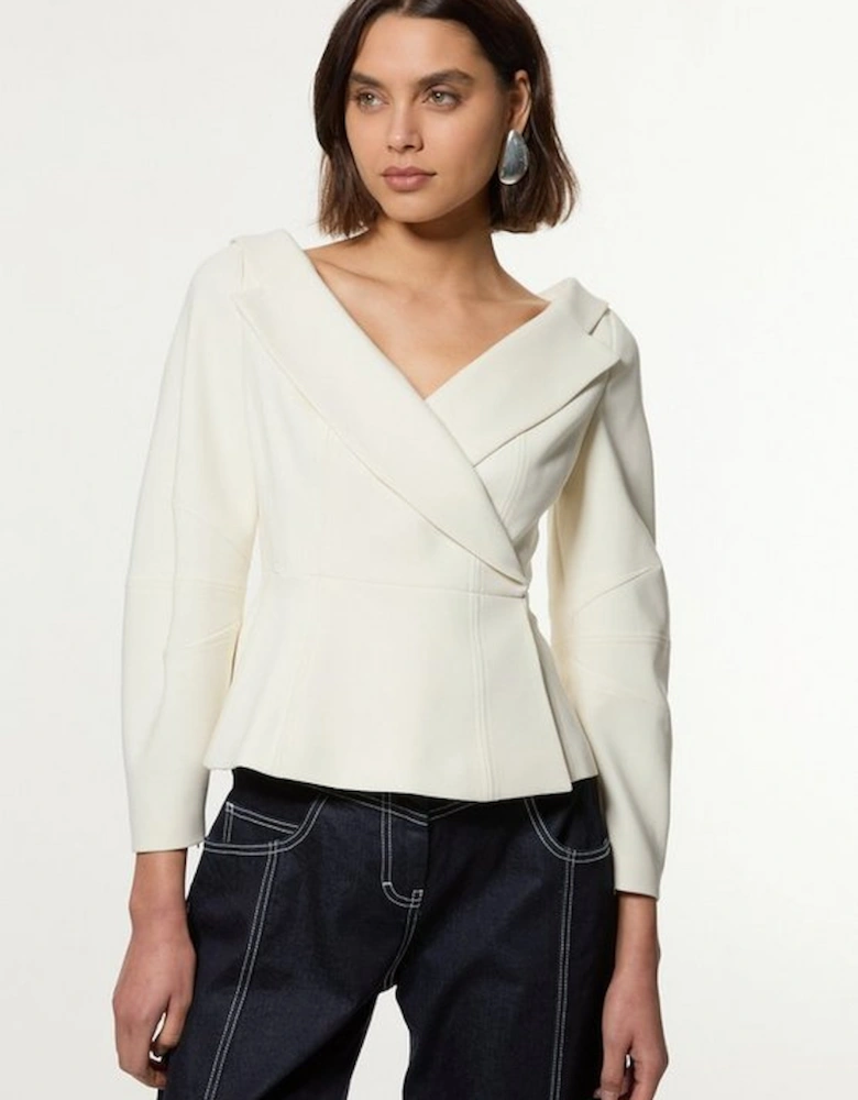 Compact Stretch Tailored Asymmetric Peplum Jacket