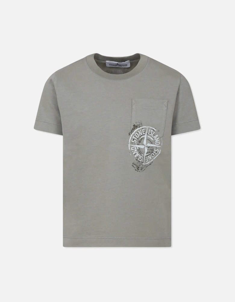 Kids Cotton Compass Print T-shirt Khaki