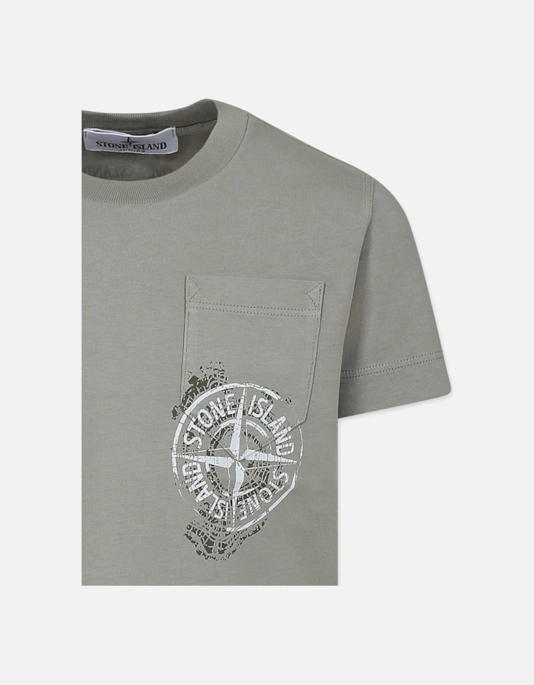 Kids Cotton Compass Print T-shirt Khaki