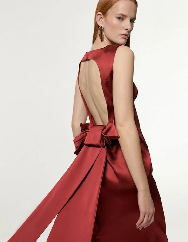 Italian Satin Tailored Bow Detail Maxi Dress