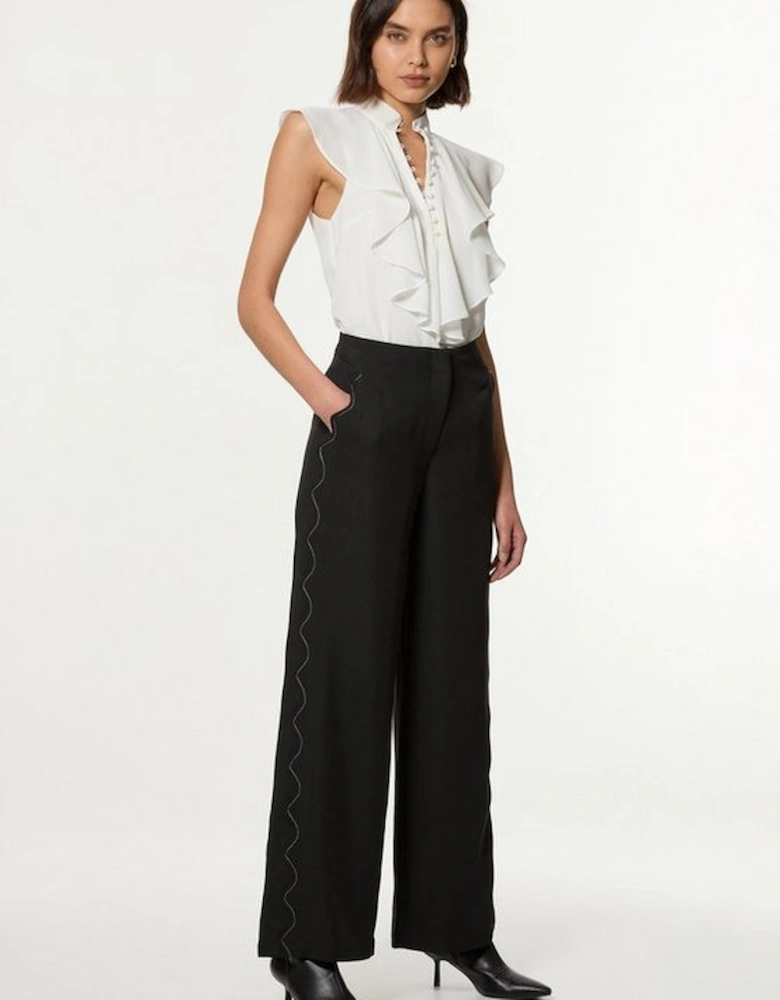 Scallop Trim Woven Crepe Trouser