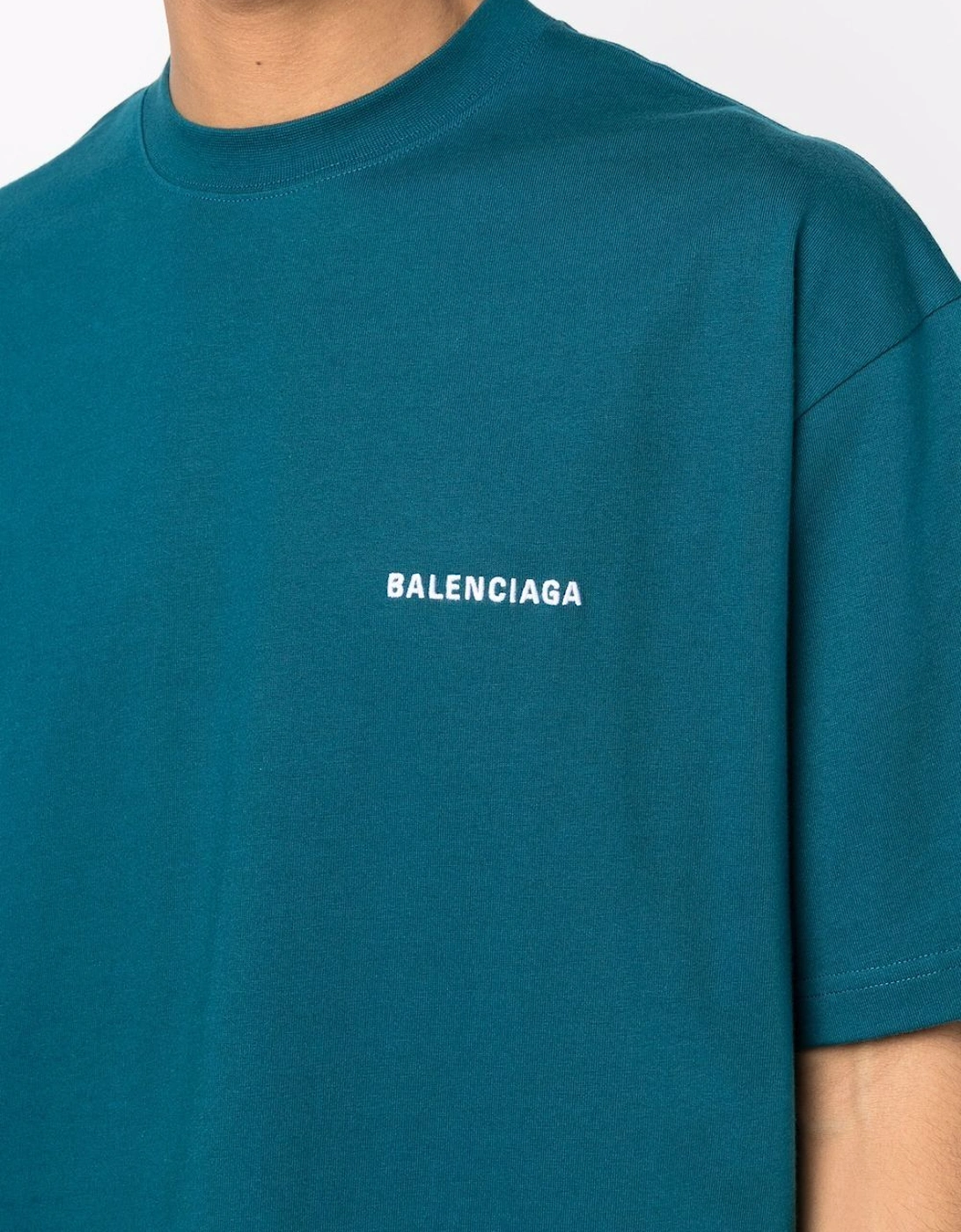 Embroidered Logo Oversized T-Shirt in Blue