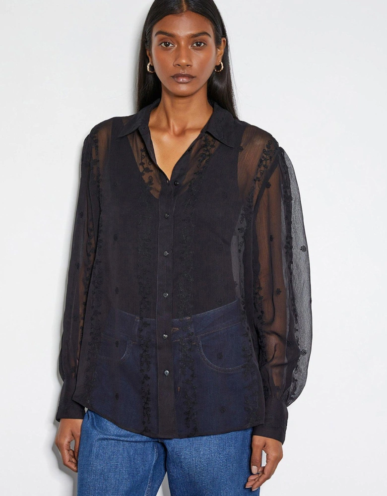 Edie Embellished Blouse - Black