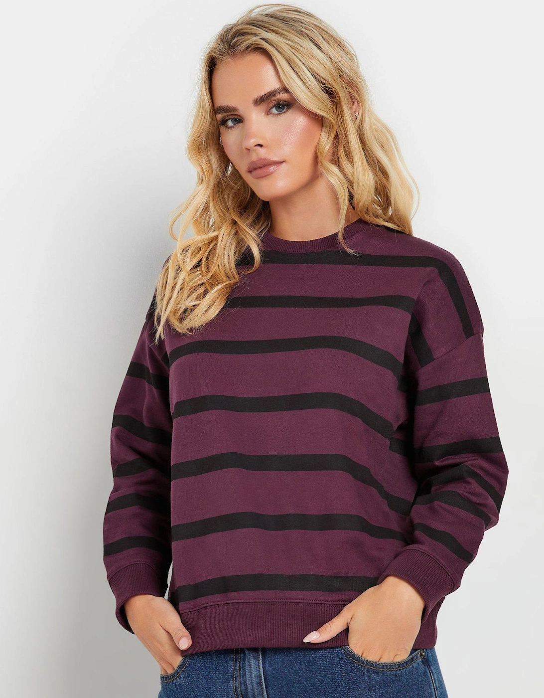 Petite Stripe Crew Neck Sweatshirt - Purple, 2 of 1