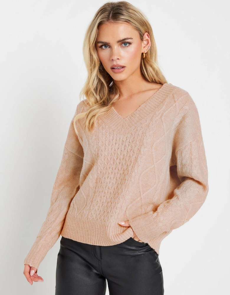 Petite Double V Neck Jumper - Pink