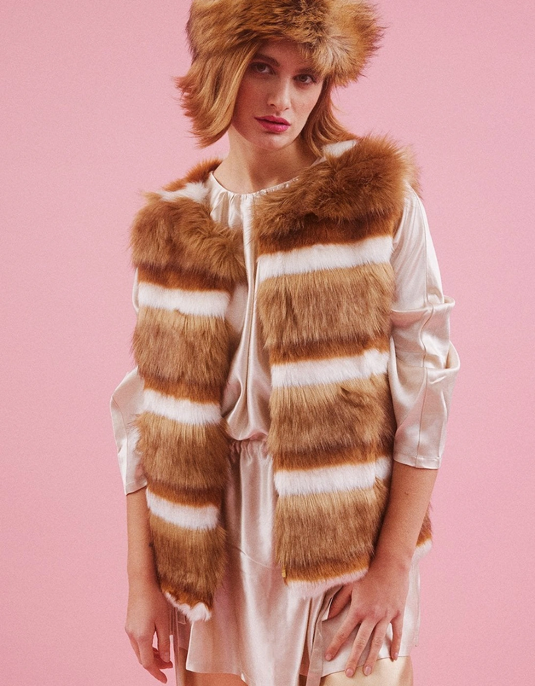 Chocolate Striped Faux Fur Gilet, 6 of 5