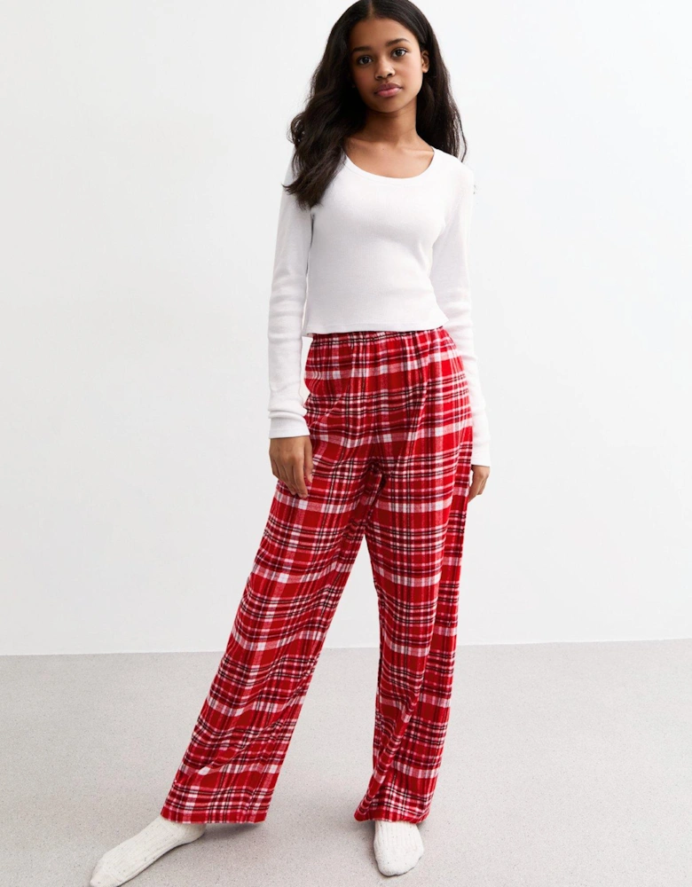 Girls Red Plaid Flannel Long Pyjama Set