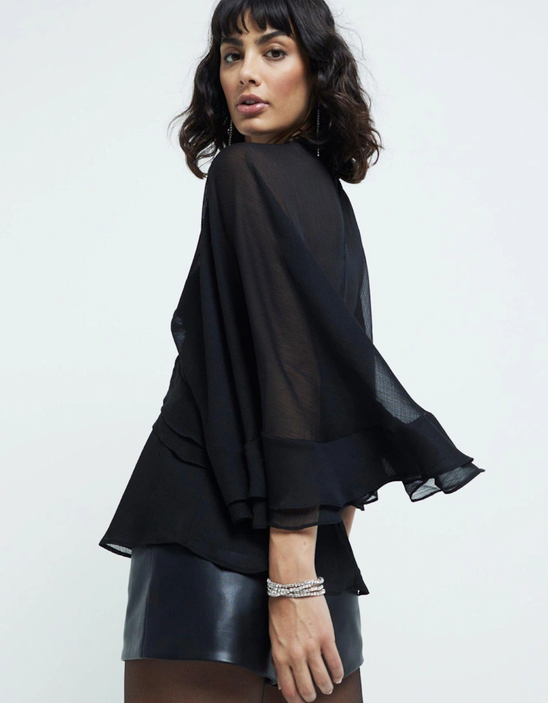 Ruffle Cape Top - Black