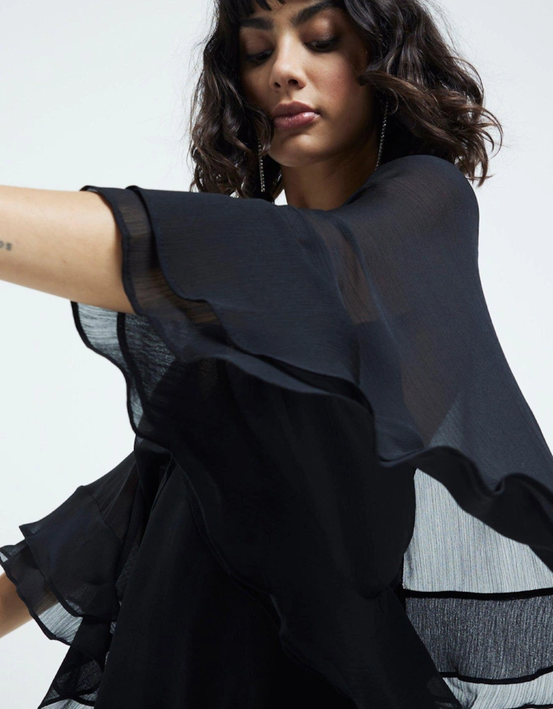 Ruffle Cape Top - Black