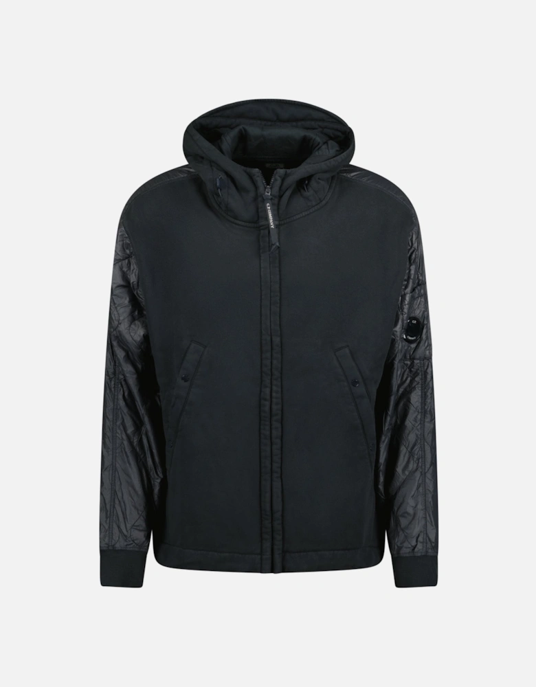 Diagonal Raised Mixed Quilted Hooded Black Sand