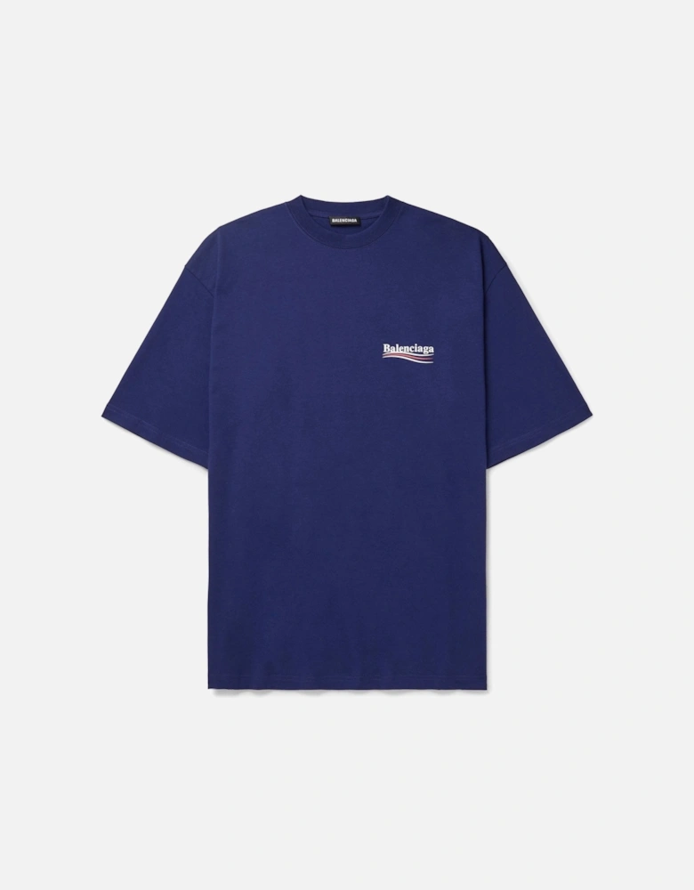 Oversized Political Logo-Print Cotton-Jersey T-Shirt Blue