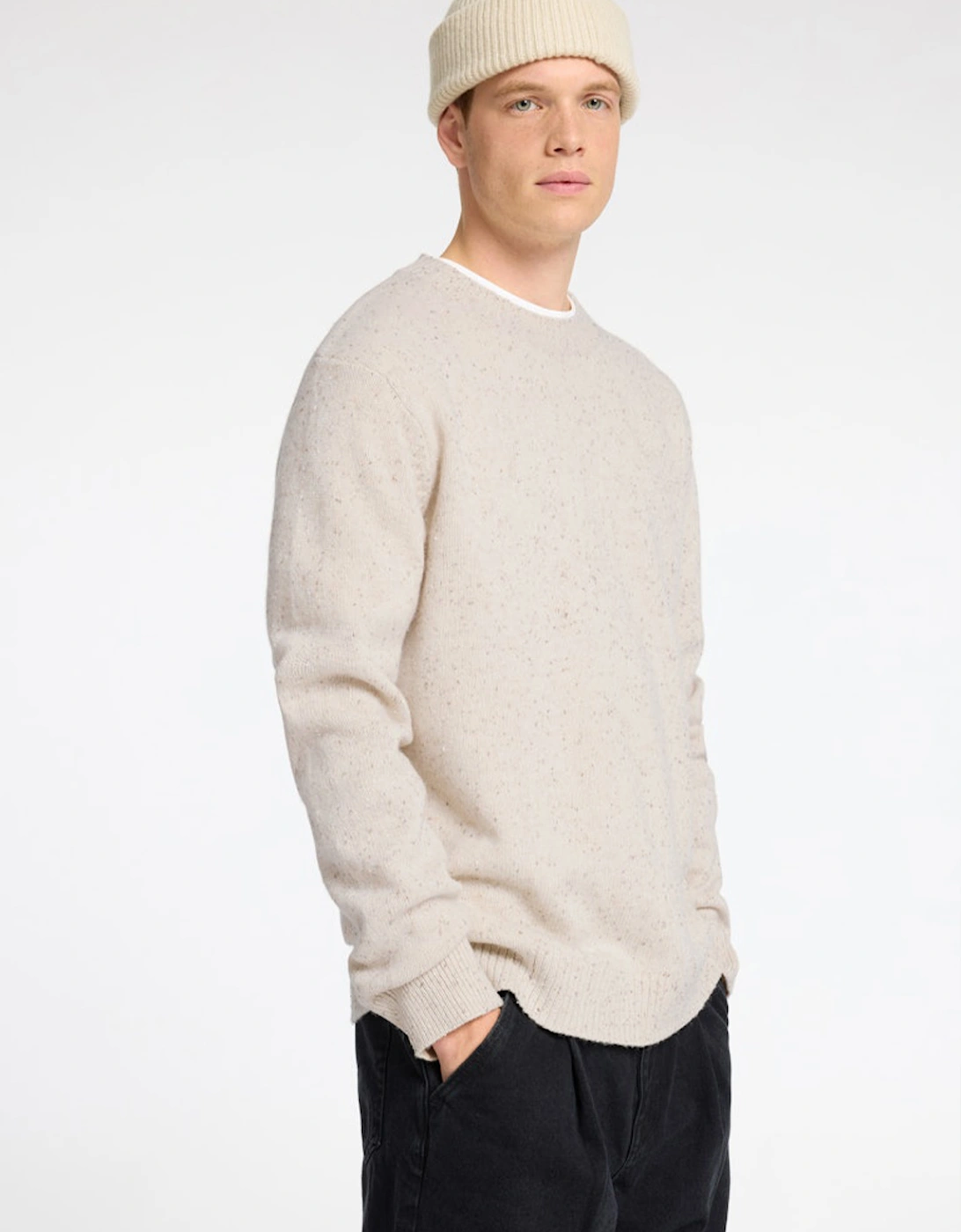 Homme Neil Long Sleeve Knit Neps Crew Neck Pullover Tofu