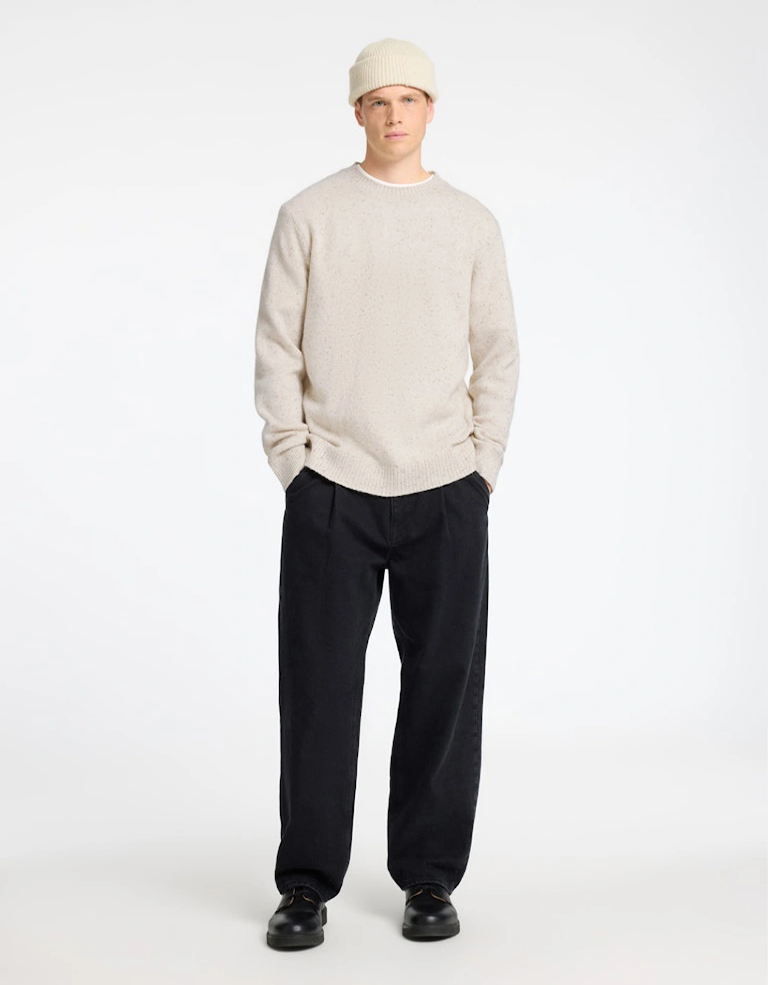 Homme Neil Long Sleeve Knit Neps Crew Neck Pullover Tofu