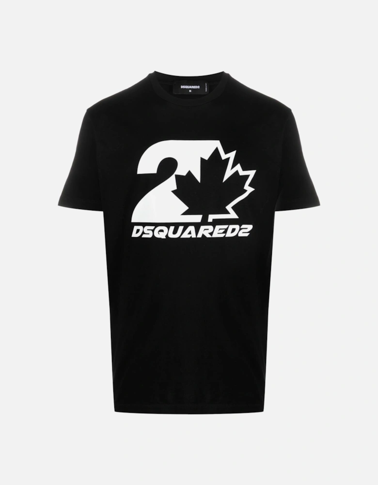 Bold Maple Leaf Logo Printed T-Shirt in Black