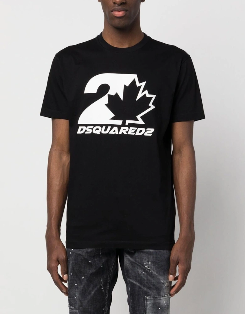 Bold Maple Leaf Logo Printed T-Shirt in Black