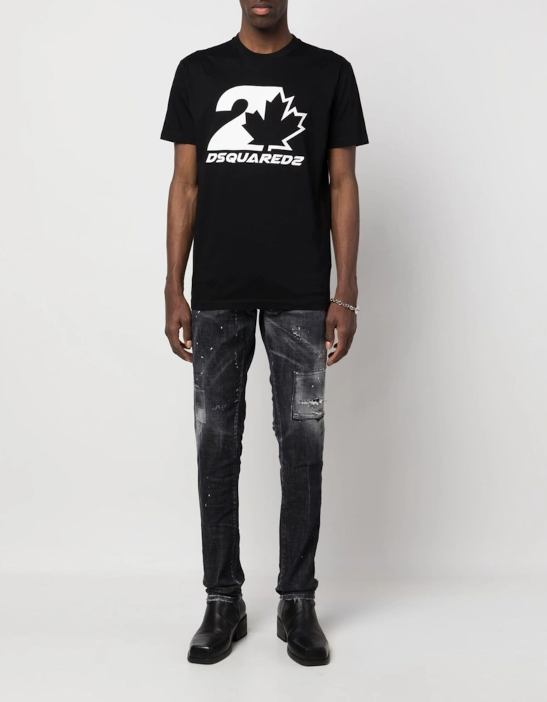 Bold Maple Leaf Logo Printed T-Shirt in Black