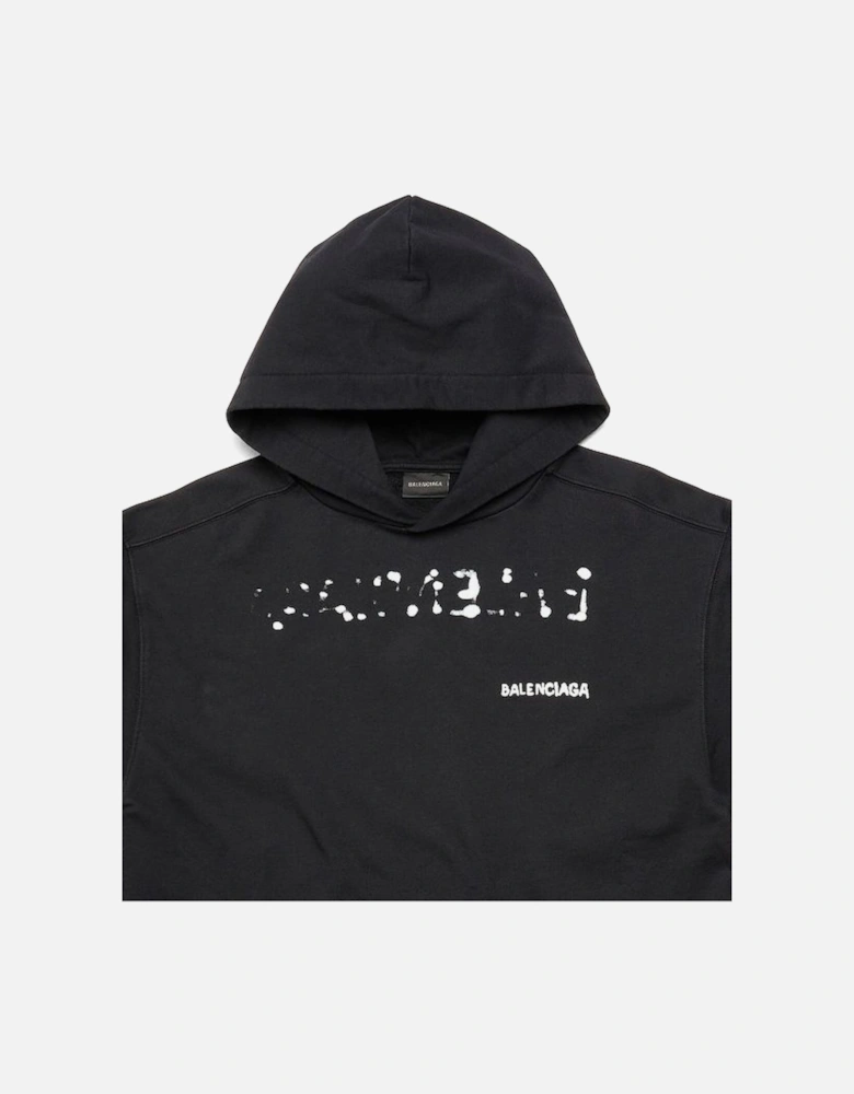 Hand Drawn-logo Cotton Hoodie Black