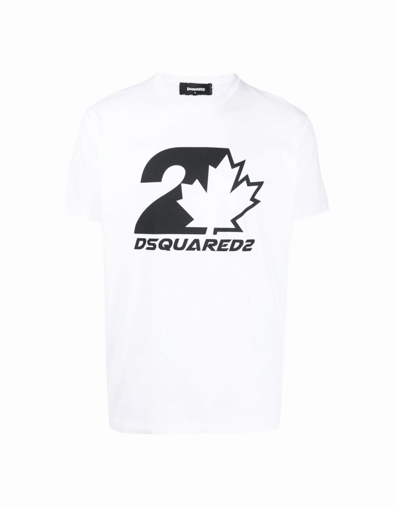 Bold Maple Leaf Logo Printed T-Shirt in White