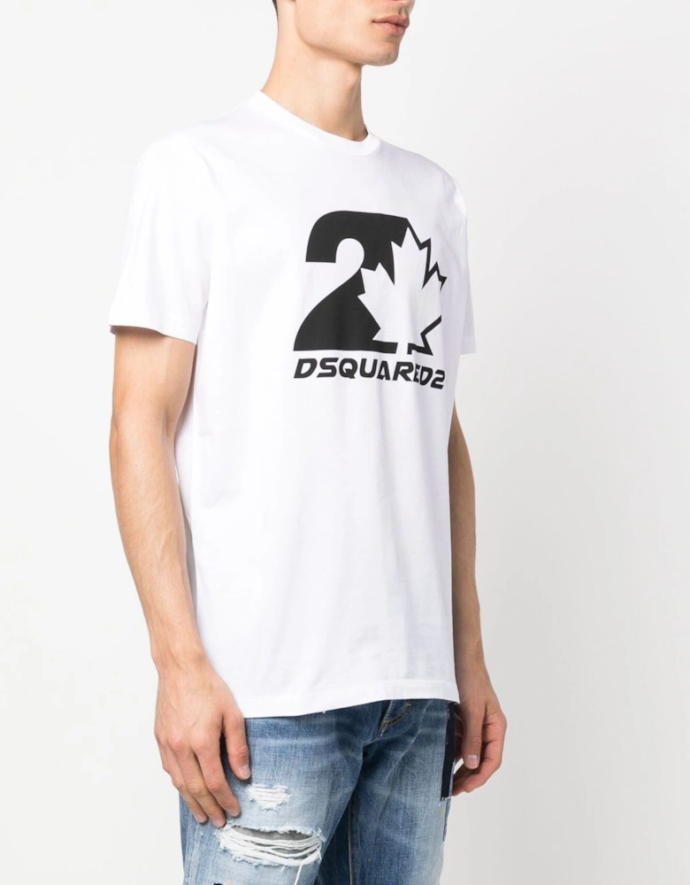 Bold Maple Leaf Logo Printed T-Shirt in White