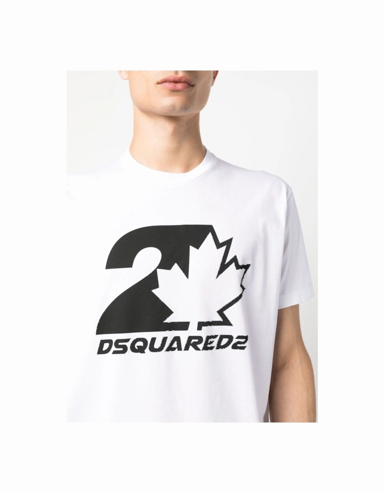 Bold Maple Leaf Logo Printed T-Shirt in White