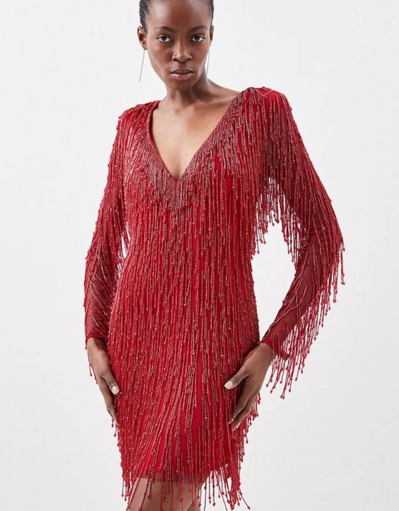 Beaded Fringed And Embellished Woven Mini Dress